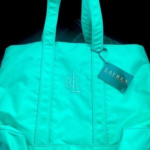 NWT Ralph Lauren Nylon Tote in jade mint green